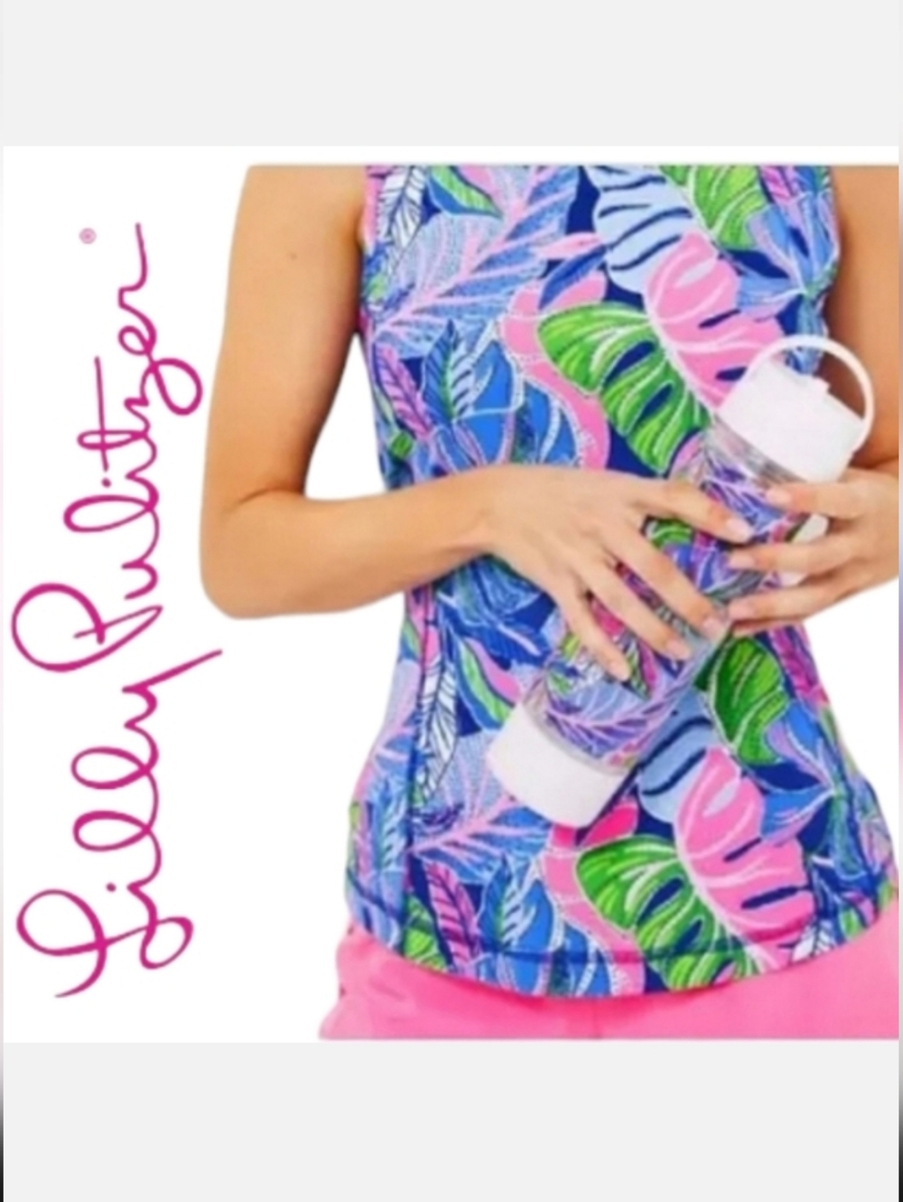 Lilly Pulitzer 24oz Water Bottle in Blue Grotto Beleaf In Yourself Print NEW